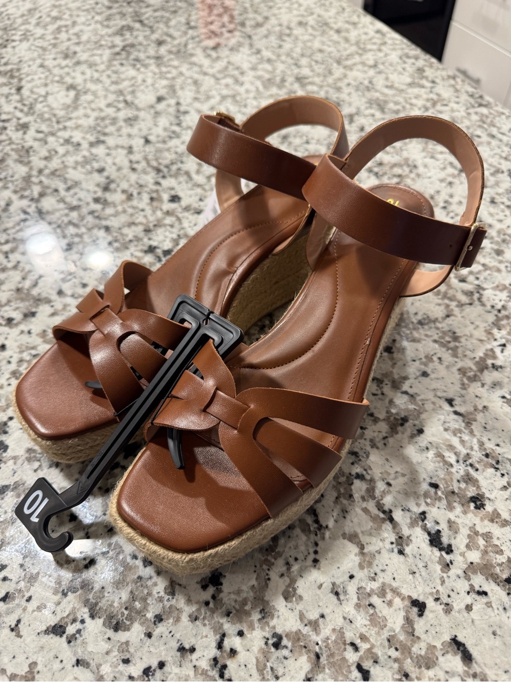 Time and Tru Brown Espadrille Wedge Sandals with Ankle Strap